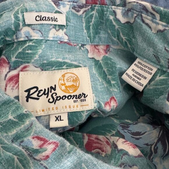 Reyn Spooner Banzai Biscus Button Front Floral Hawaiian Aloha Camp Shirt XL Blue - Picture 8 of 10